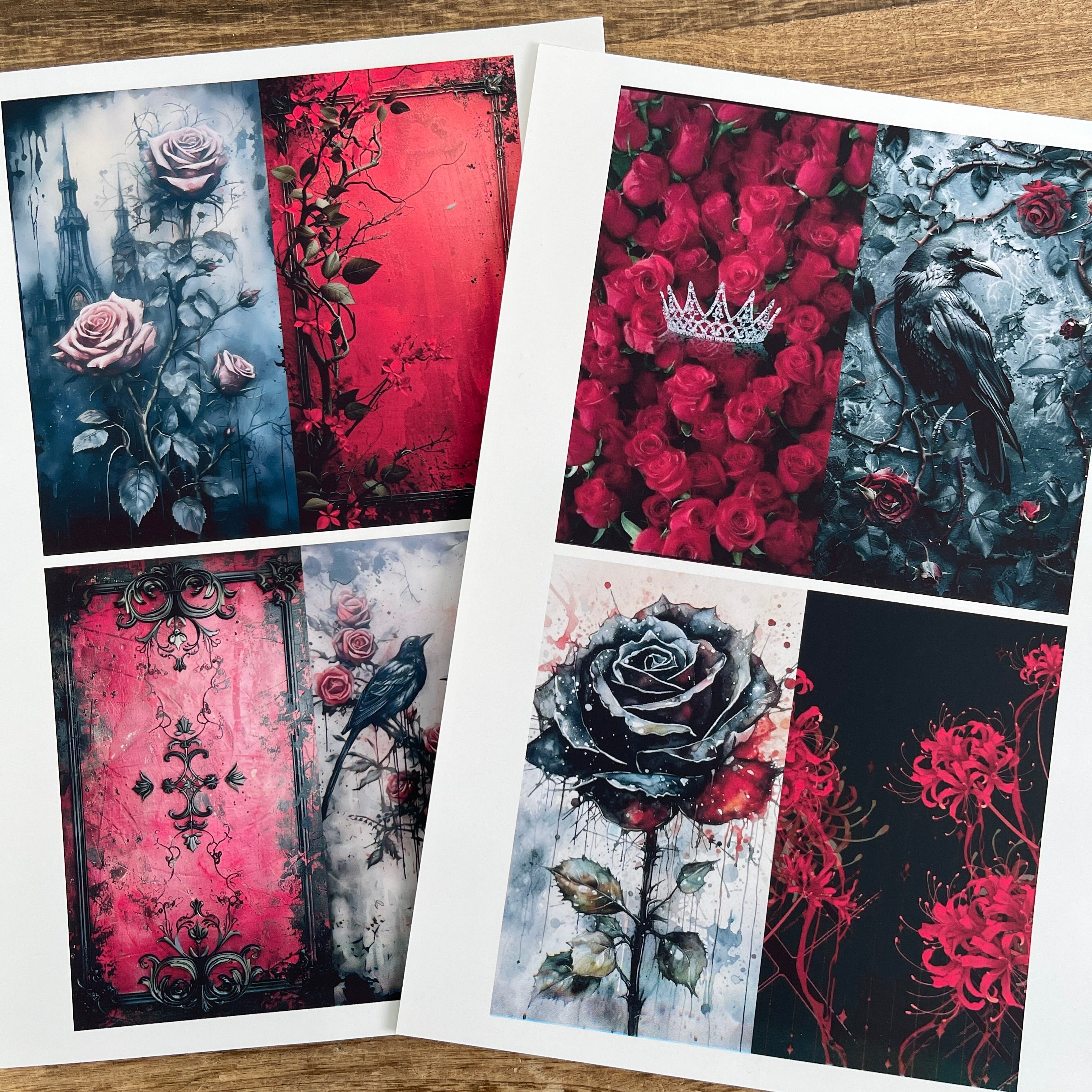 A4 size Dark Rose Crow Style paper 2 pcs