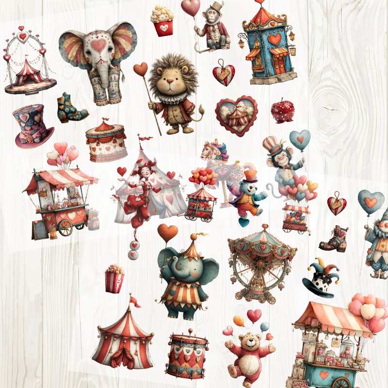 A4 Vintage Circus matte PET pre-cut large sticker 1 pack 2 sheets