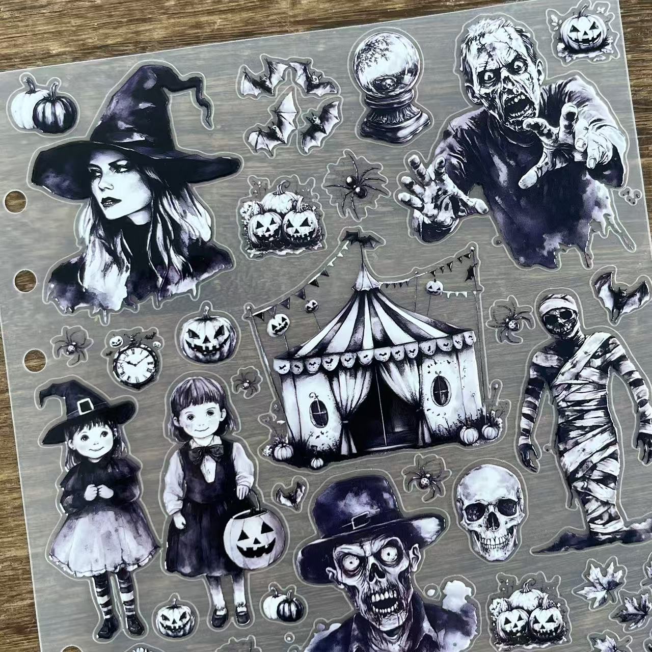 3D Black and White Halloween (B) PET Sticker 1 Pcs