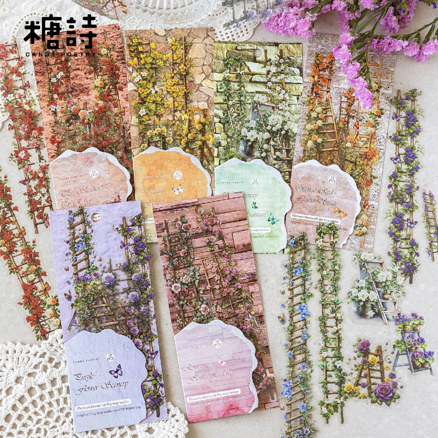 0503 Flowers all the way PET Stickers -10Pcs each pack