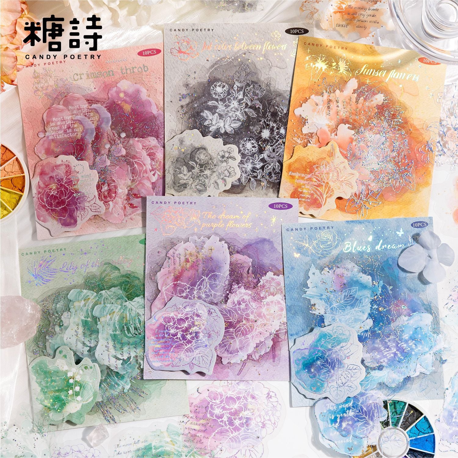 0503 Streamer Flower Spectrum PET Stickers -10Pcs each pack