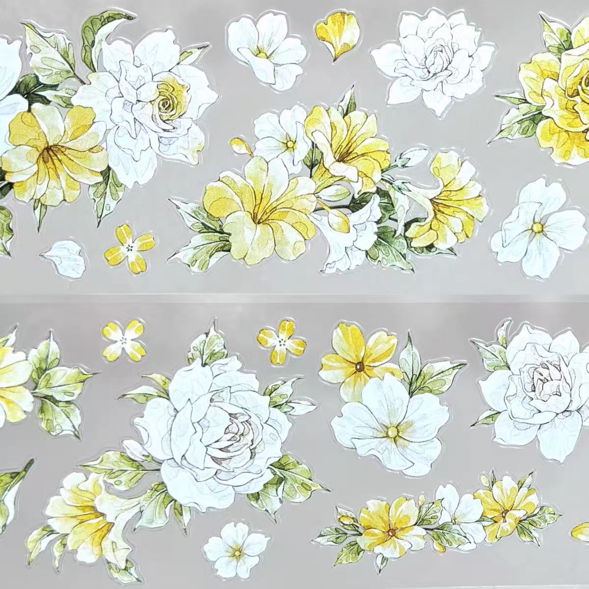 Yellow & White Rose Pre-cut PET Tape (6 x 100 cm) 1 loop