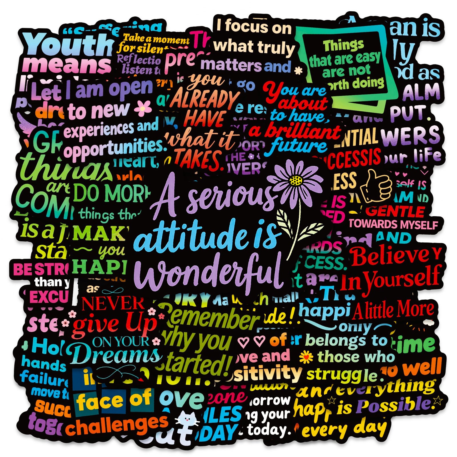 50 Inspirational English Quotes Stickers solid with