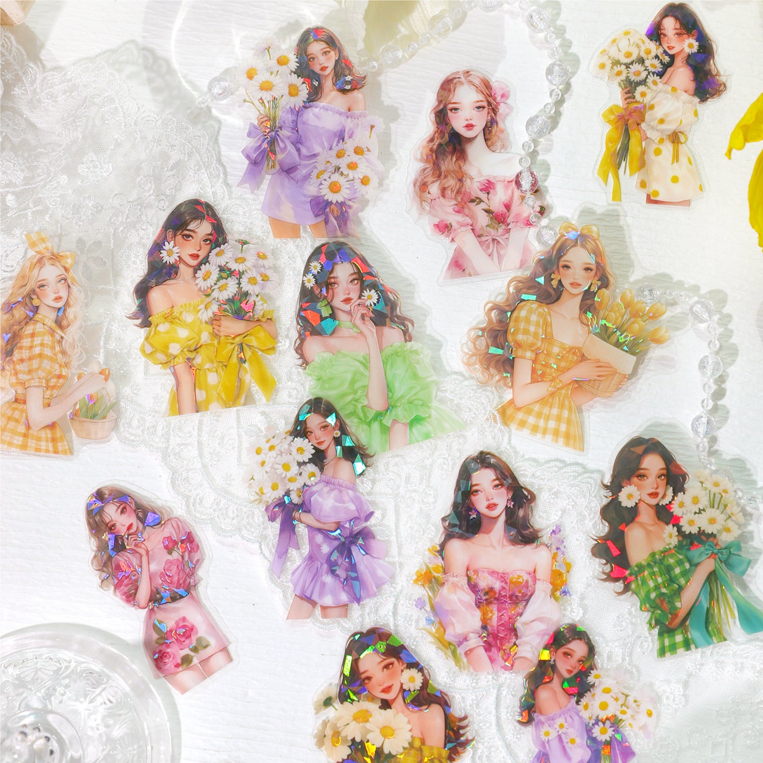 0415 Walking Spring Day Series PET Sticker -15Pcs each pack