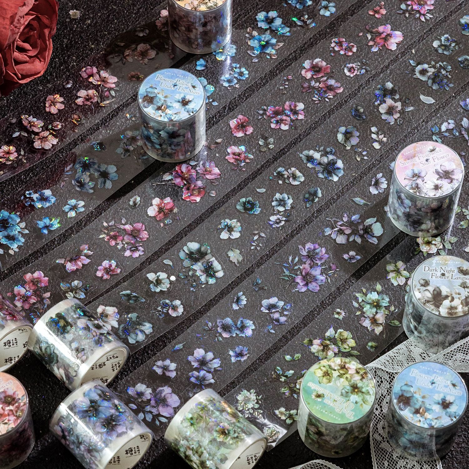 0703 Flowers PET tape *pre-cut -4cm*2M