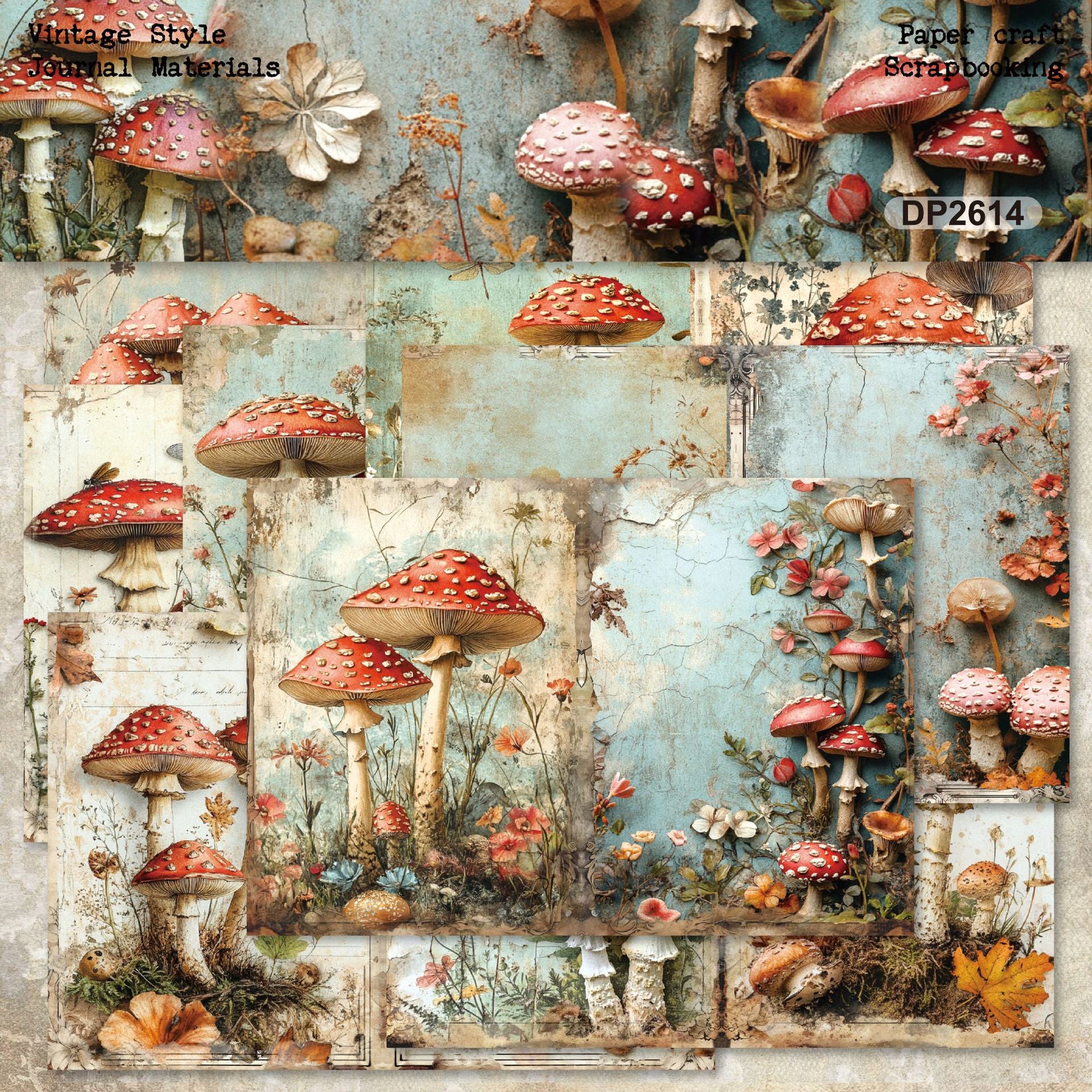 A5 Mushroom Background Paper -8Pcs each pack