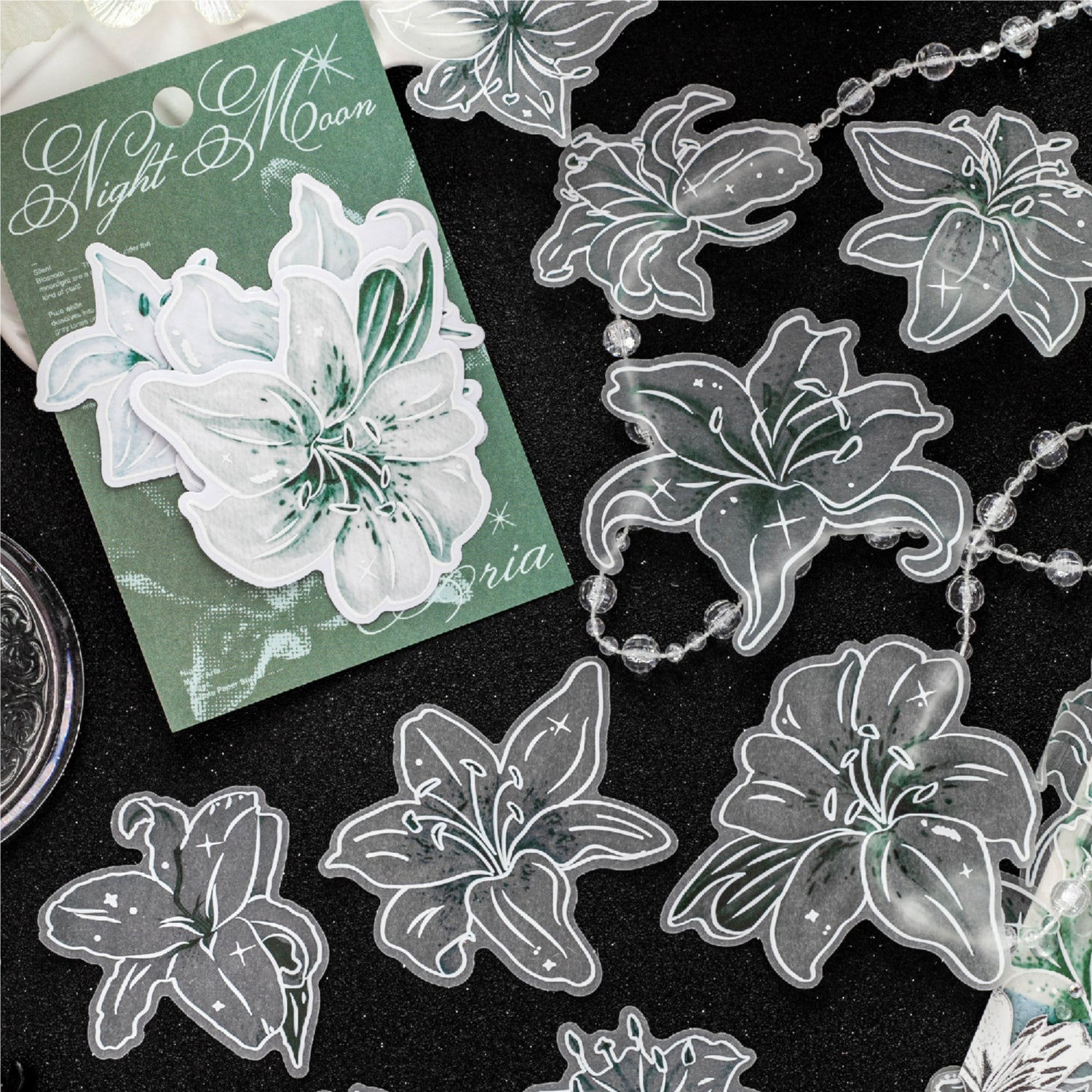 Night Moon Aria Flower Vellum Paper Stickers -10Pcs each pack