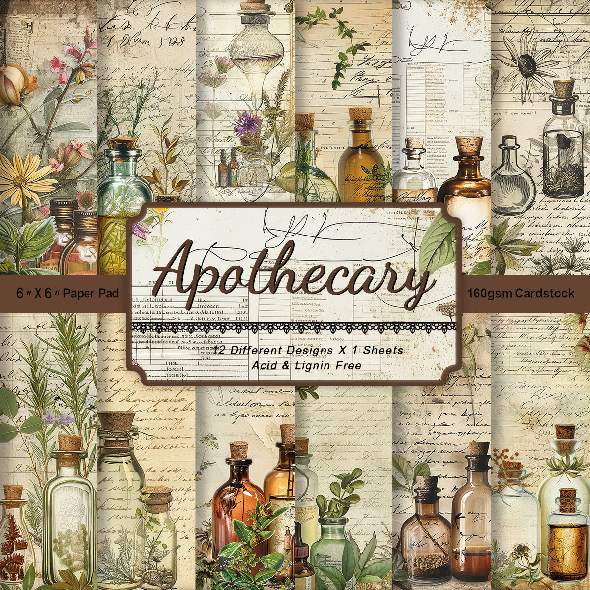0804 Vintage Pharmacist background paper -12Pcs each pack
