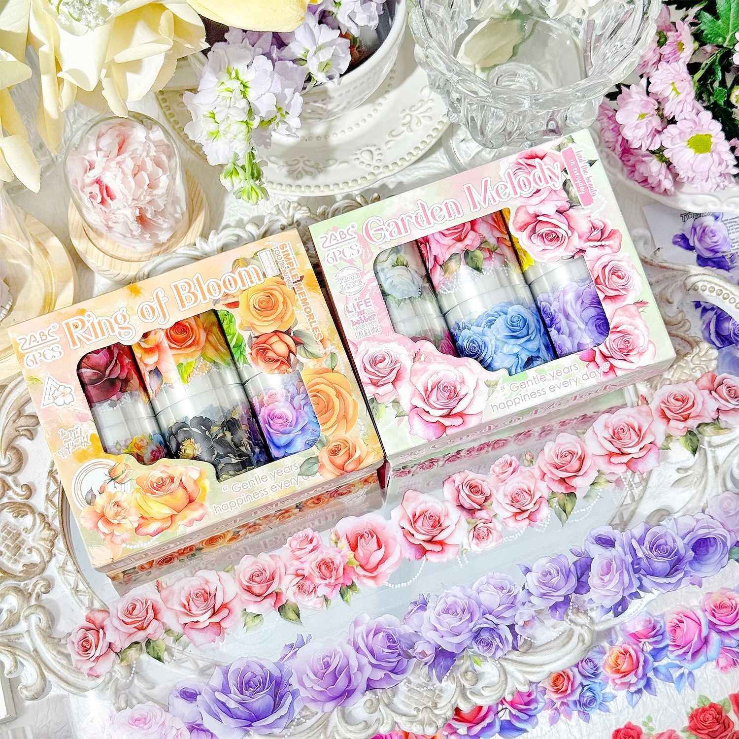 0719 Sea of flowers PET Tape Set *pre-cut 6 rolls 5cm*2m