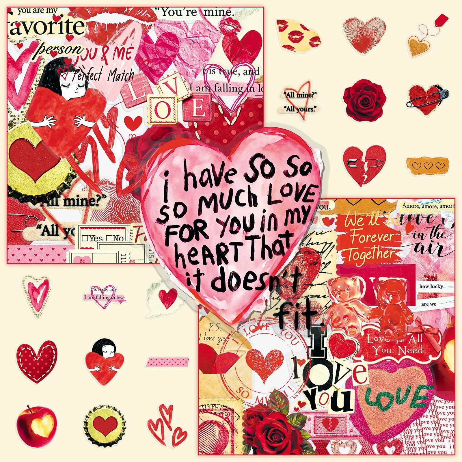 50 Romantic Hearts PET Sticker