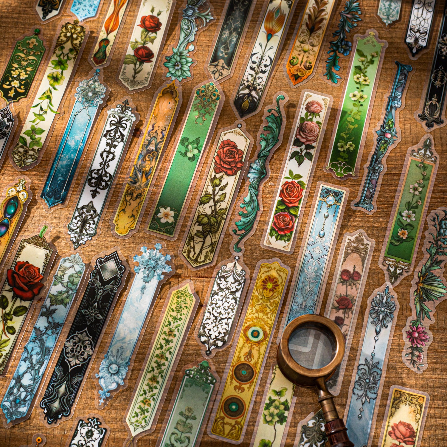 0618 Retro long strip flowers PET Sticker -20Pcs each pack