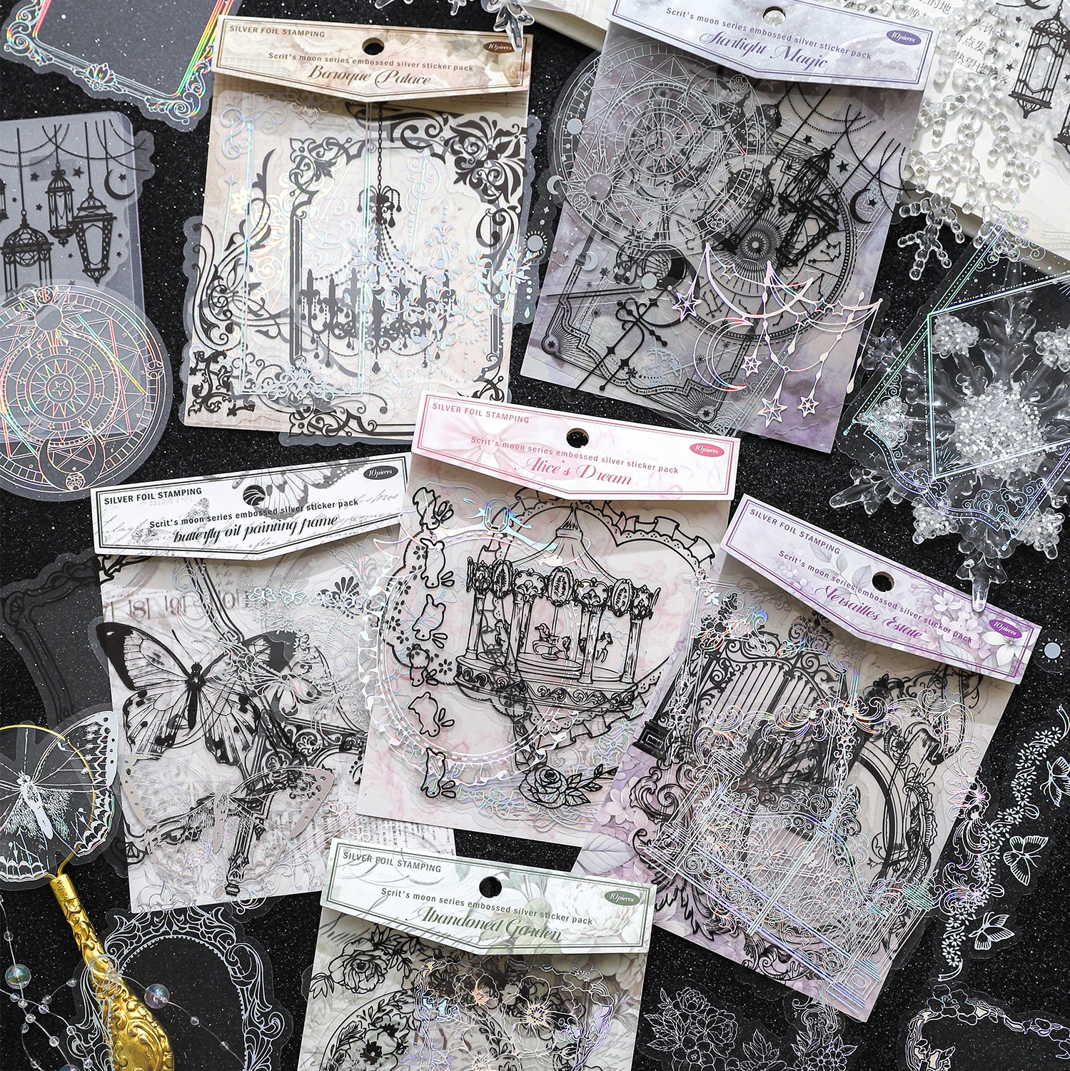 0520 Scrit's moon Embossed PET Sticker -10Pcs each pack