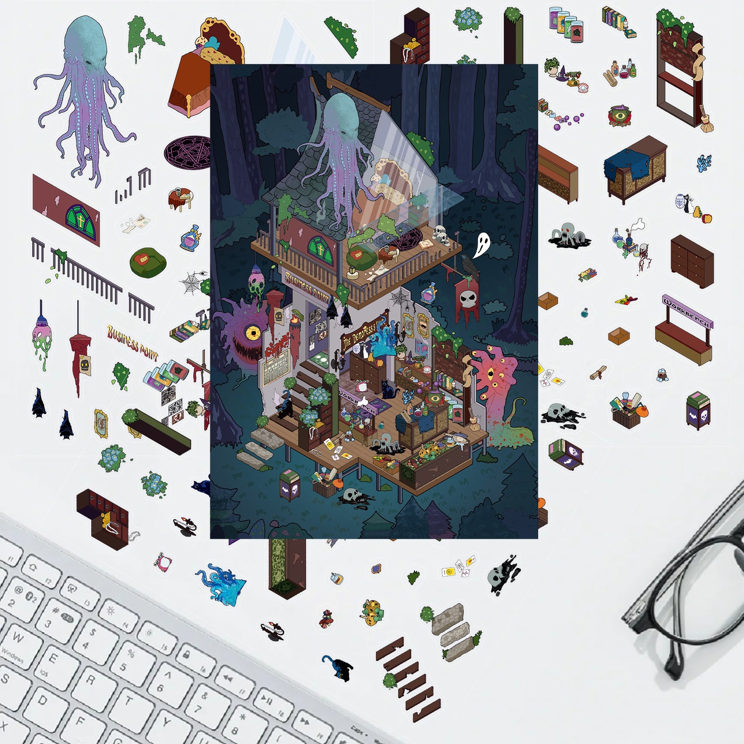 Forest Mirror scene stickers (1 White Card & 2 PET stickers)
