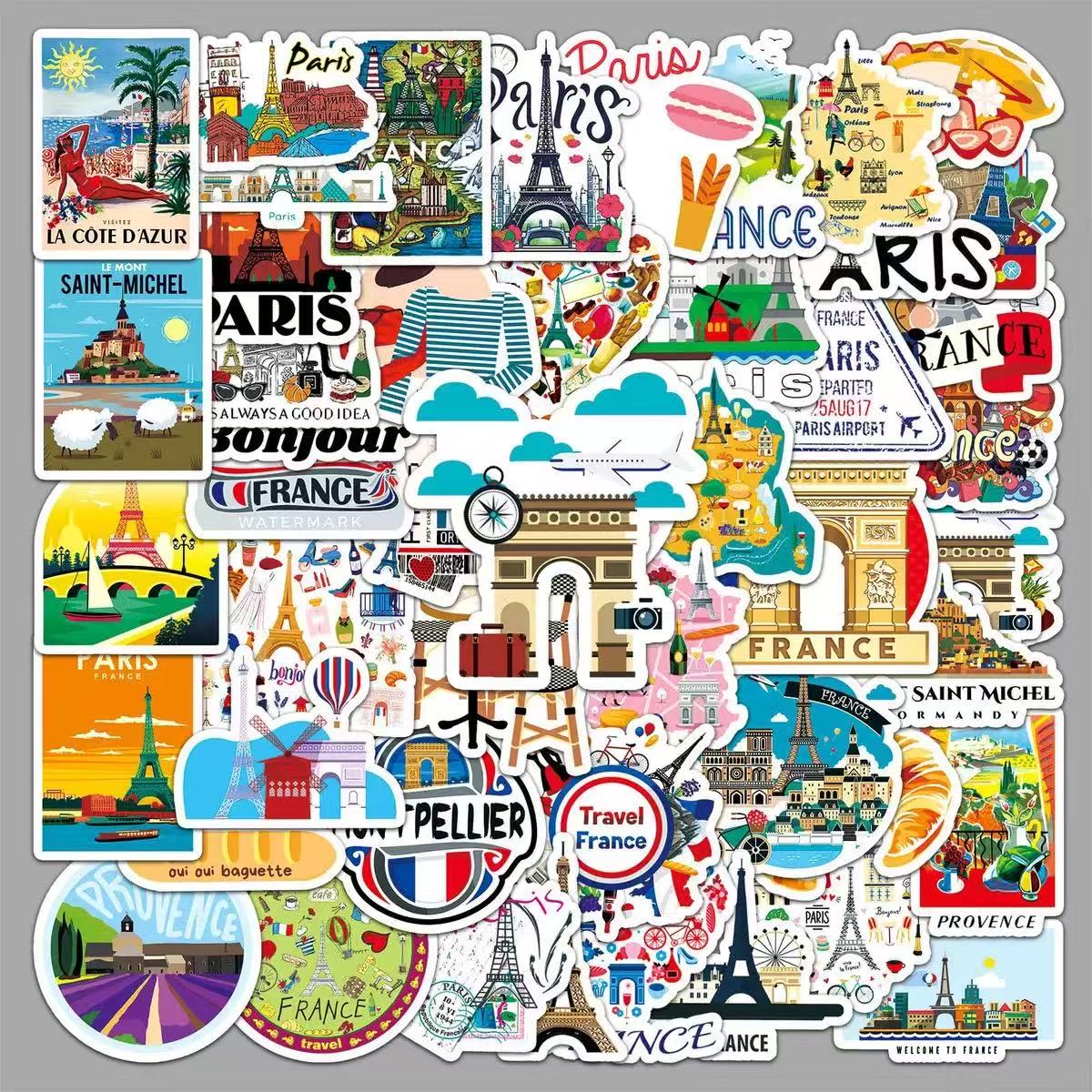 0609 50 France trip Stickers solid with white border