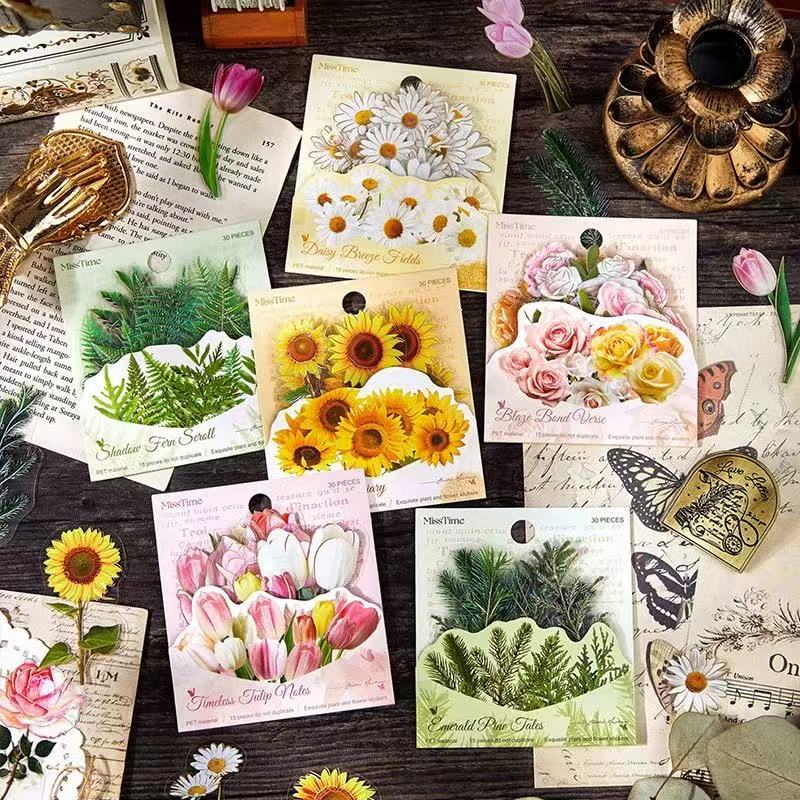 0621 Flower plant PET Sticker -30Pcs each pack