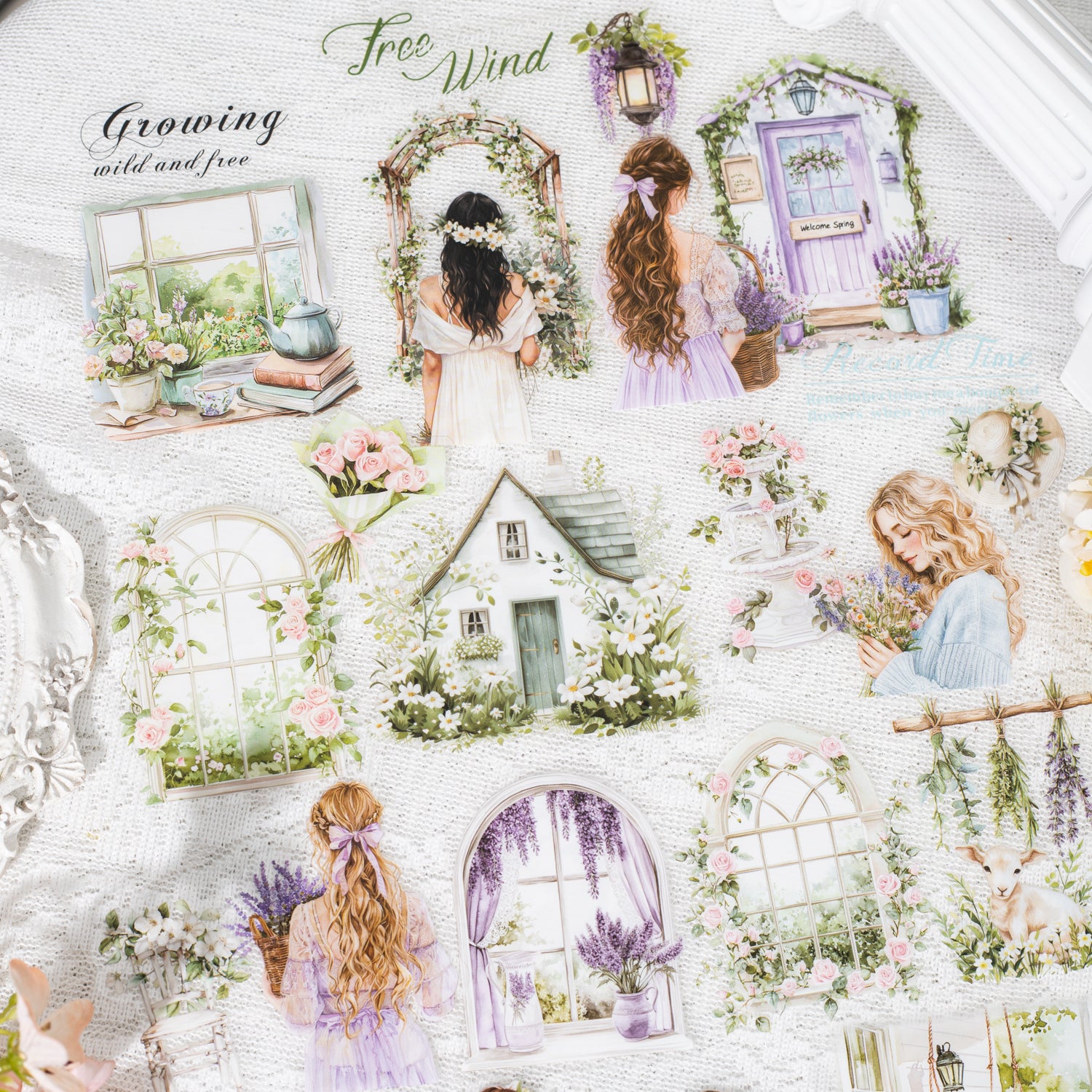 0405 The girl outside the windowsill Series PET Sticker -20Pcs each pack