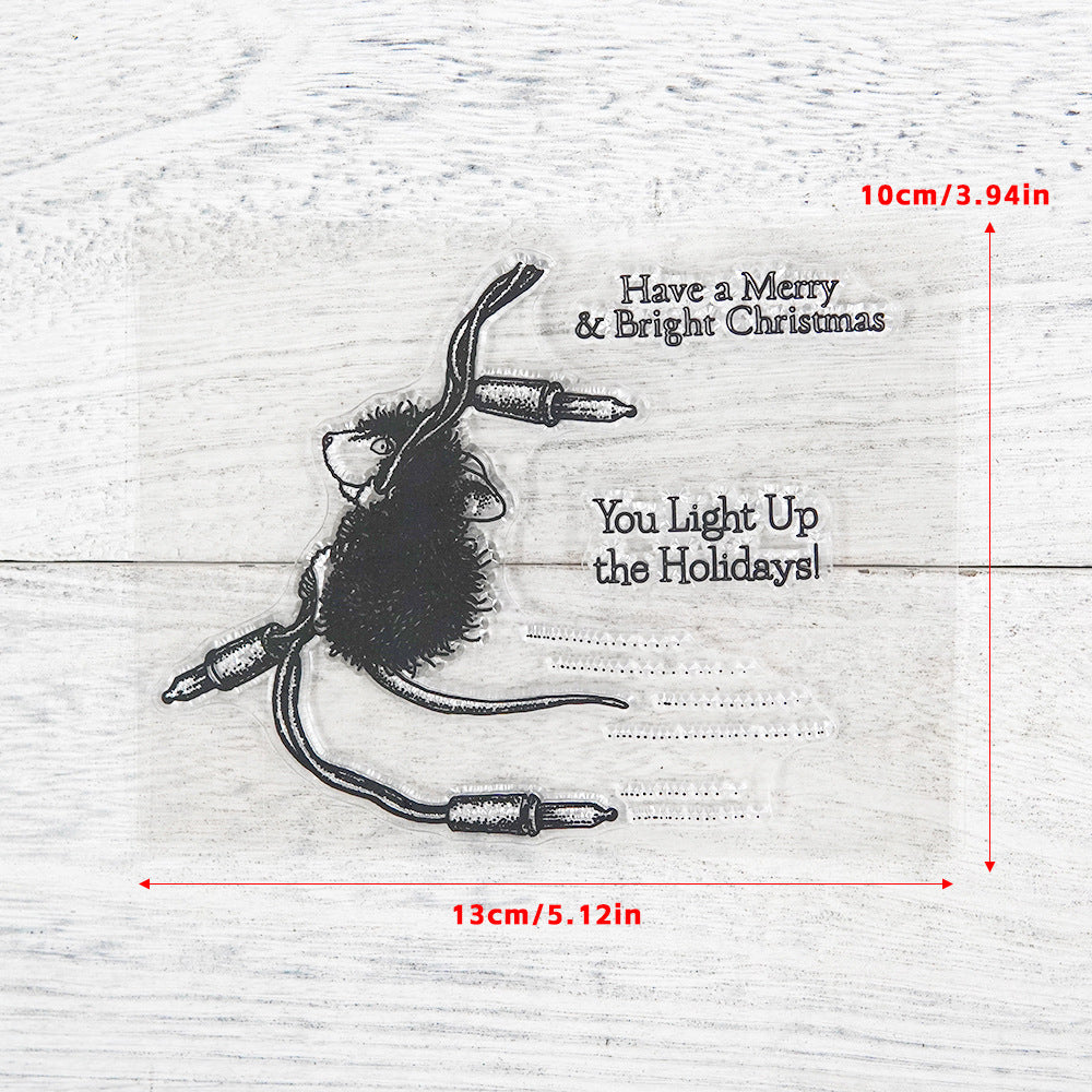Christmas Little Mice with Lights background Stamp (10 x 13 cm)