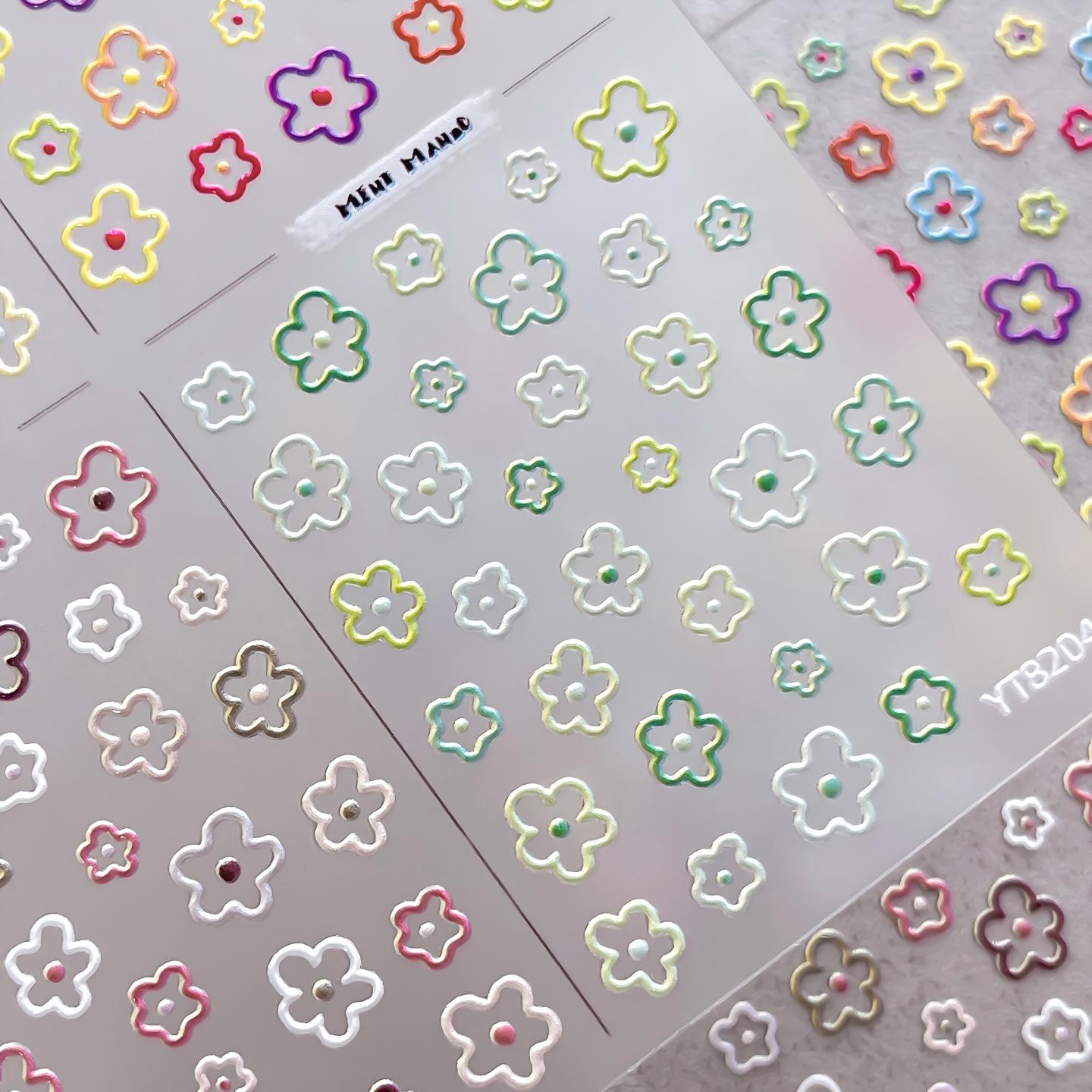 M330- Colorful Five Petal Flowers Embossed Mini sticker 1 Pcs