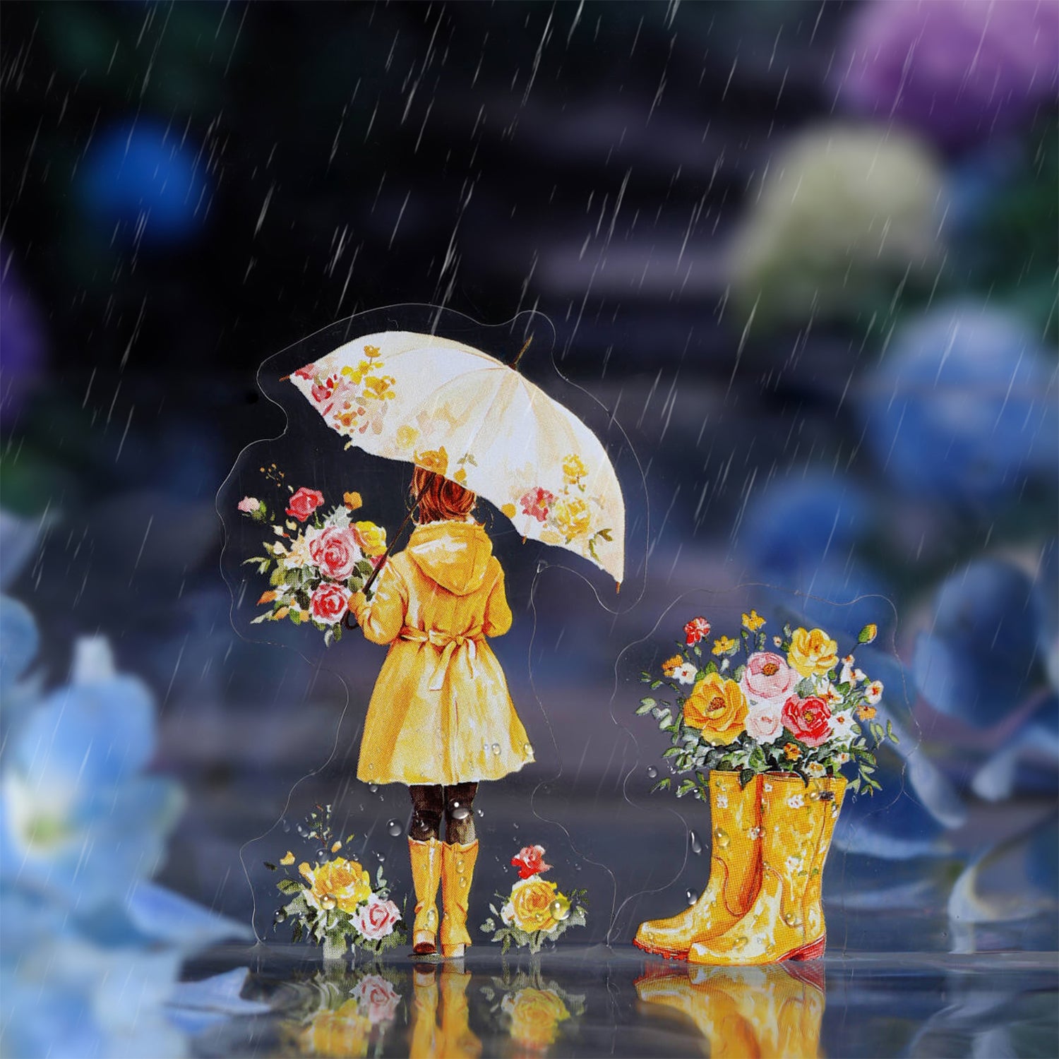 0610 Girl's flower umbrella PET sticker -15Pcs each pack