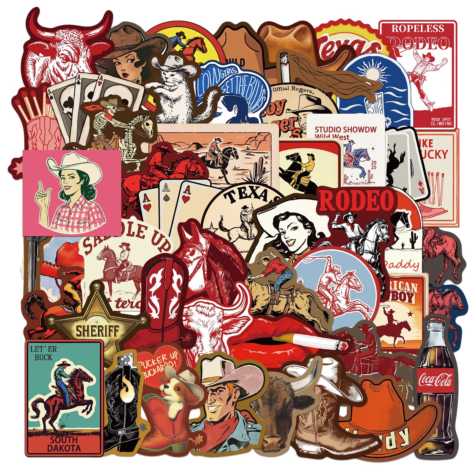 0721 50 Western cowboy Stickers solid with black border