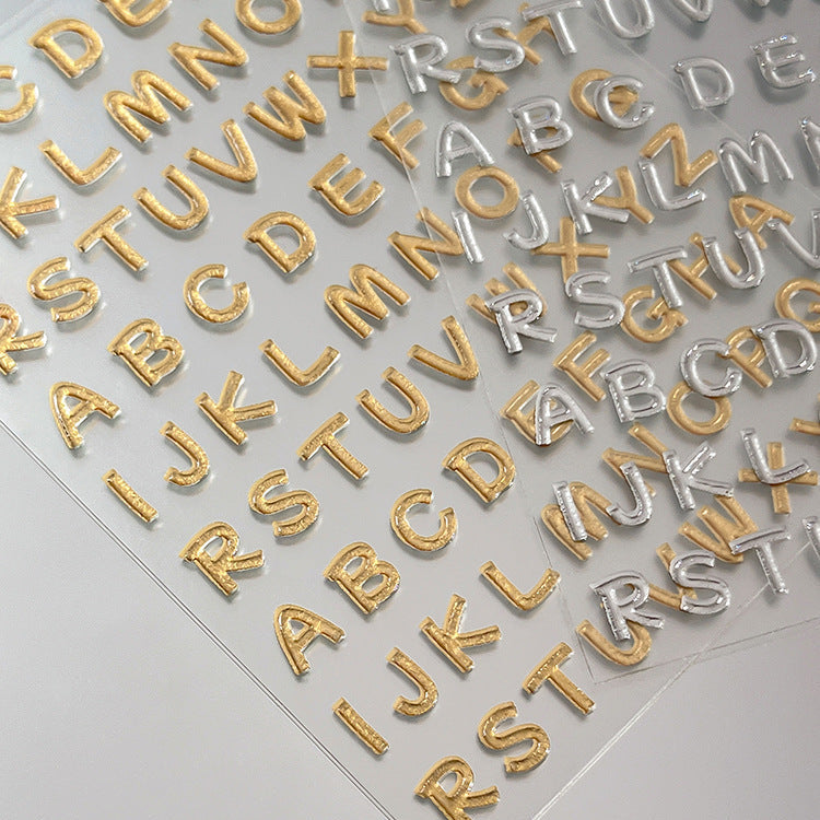 260105 M275- Gold / silver Letter Embossed Mini sticker 1 Pcs