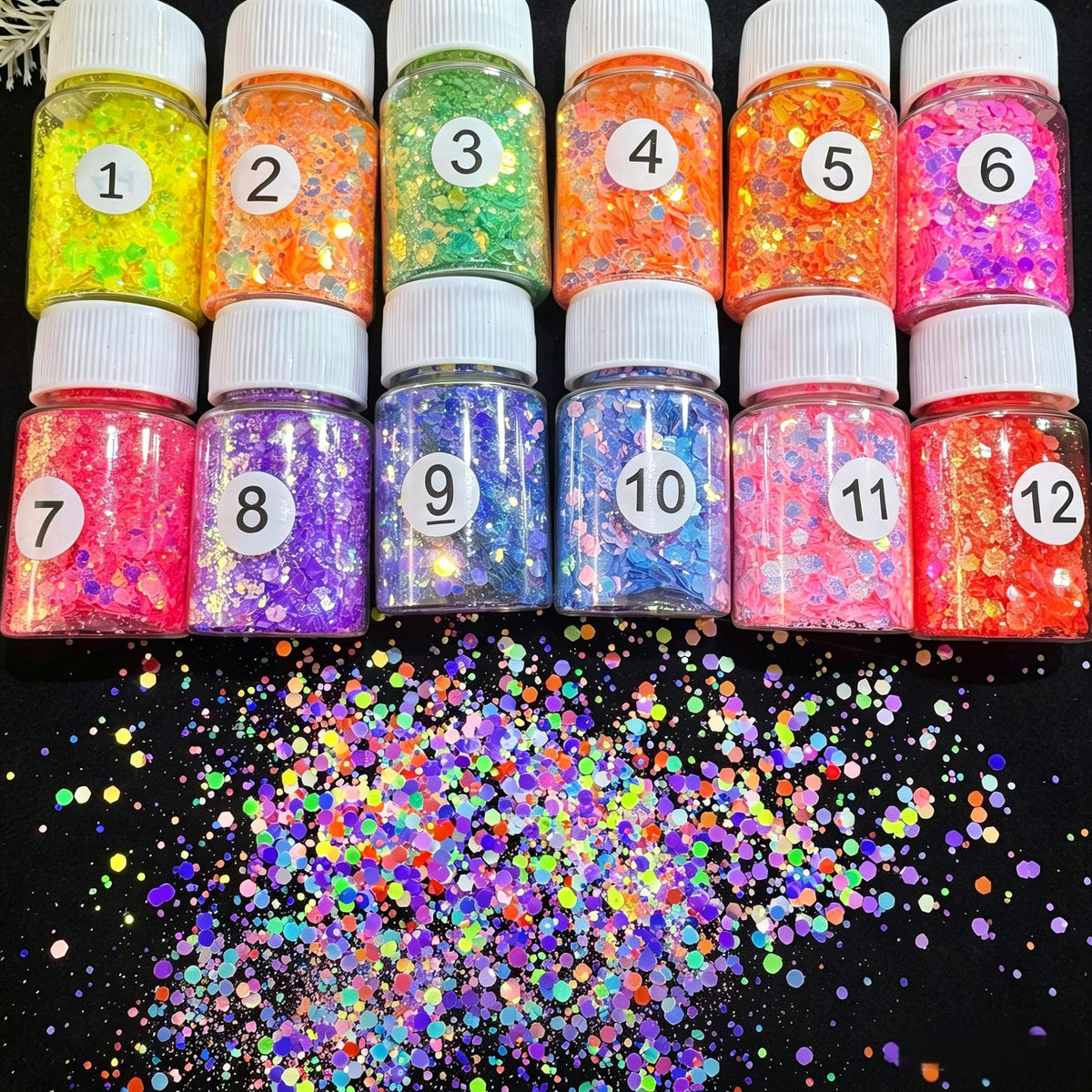 12 Colors Neon Chunky Glitter Set for Journaling & Scrapbooking, Fluorescent Sequins Flakes for Junk Journal, Card Making, DIY Crafts