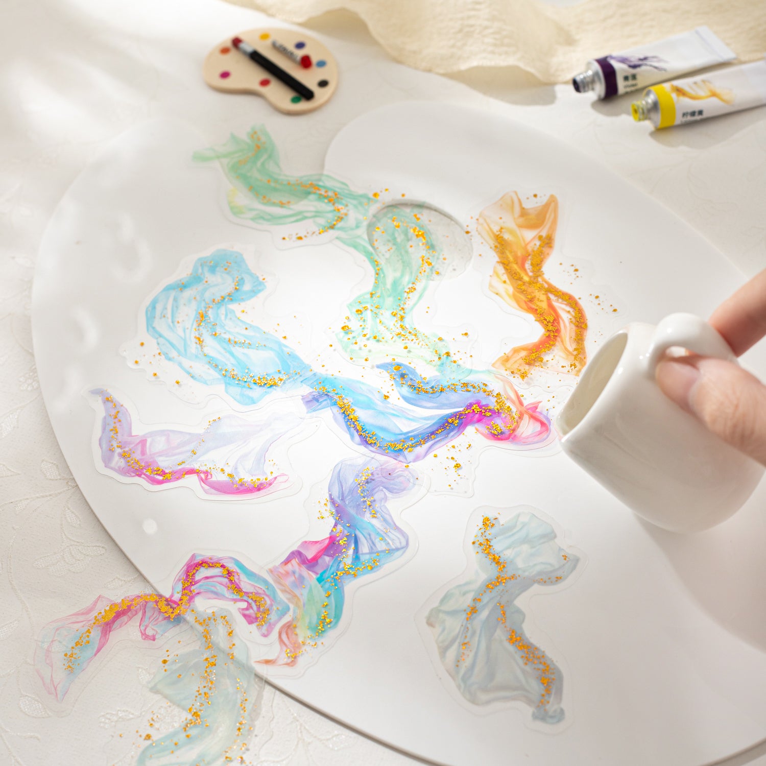 0807 Gilded gauze PET Sticker -10Pcs each pack