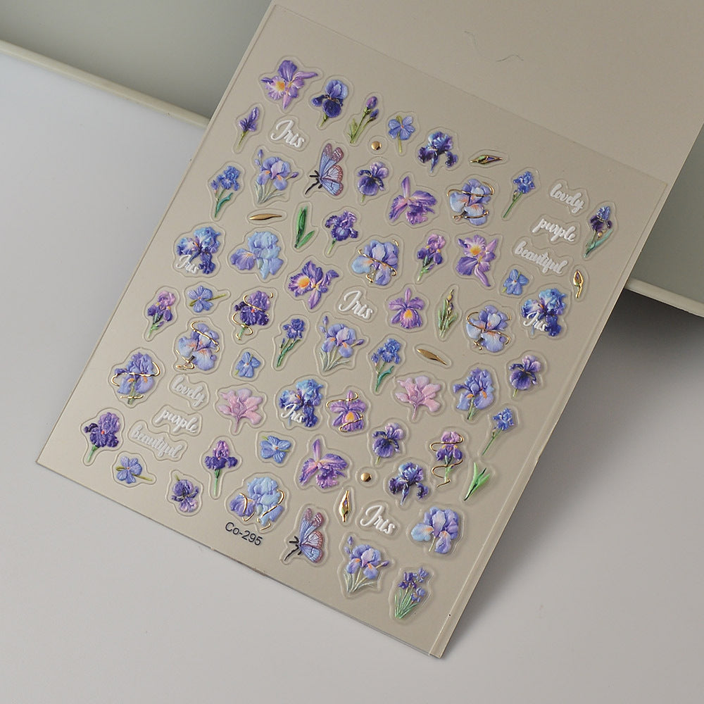 0831 M208- Purple flower Embossed Mini sticker 1 Pcs