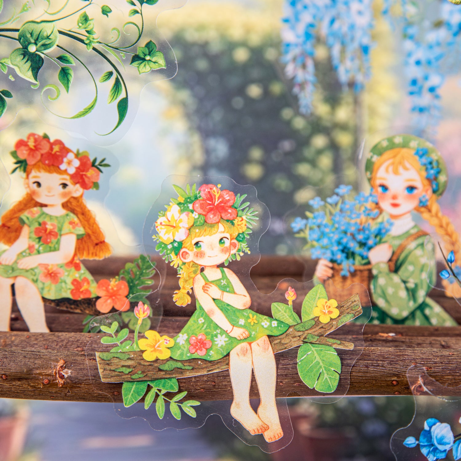 0630 Flowers and girls PET sticker -15Pcs each pack