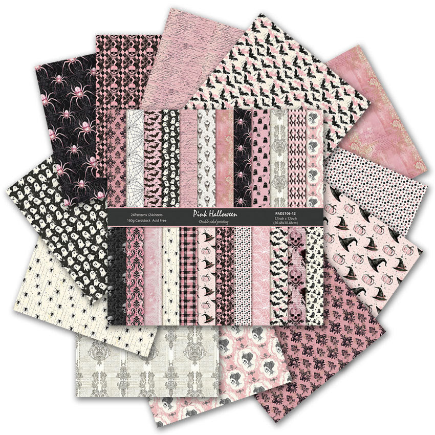 0809 Pink Halloween double-sided pattern background paper 12 inch