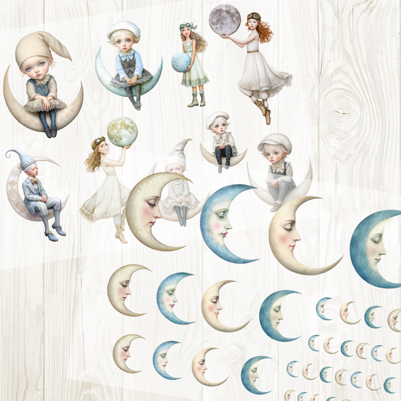 A4 Moon Doll matte PET pre-cut large sticker 1 pack 2 sheets