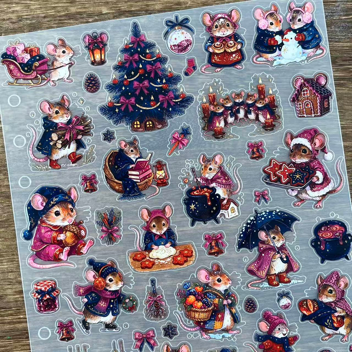 3D Little Christmas Mice PET Sticker 1 Pcs