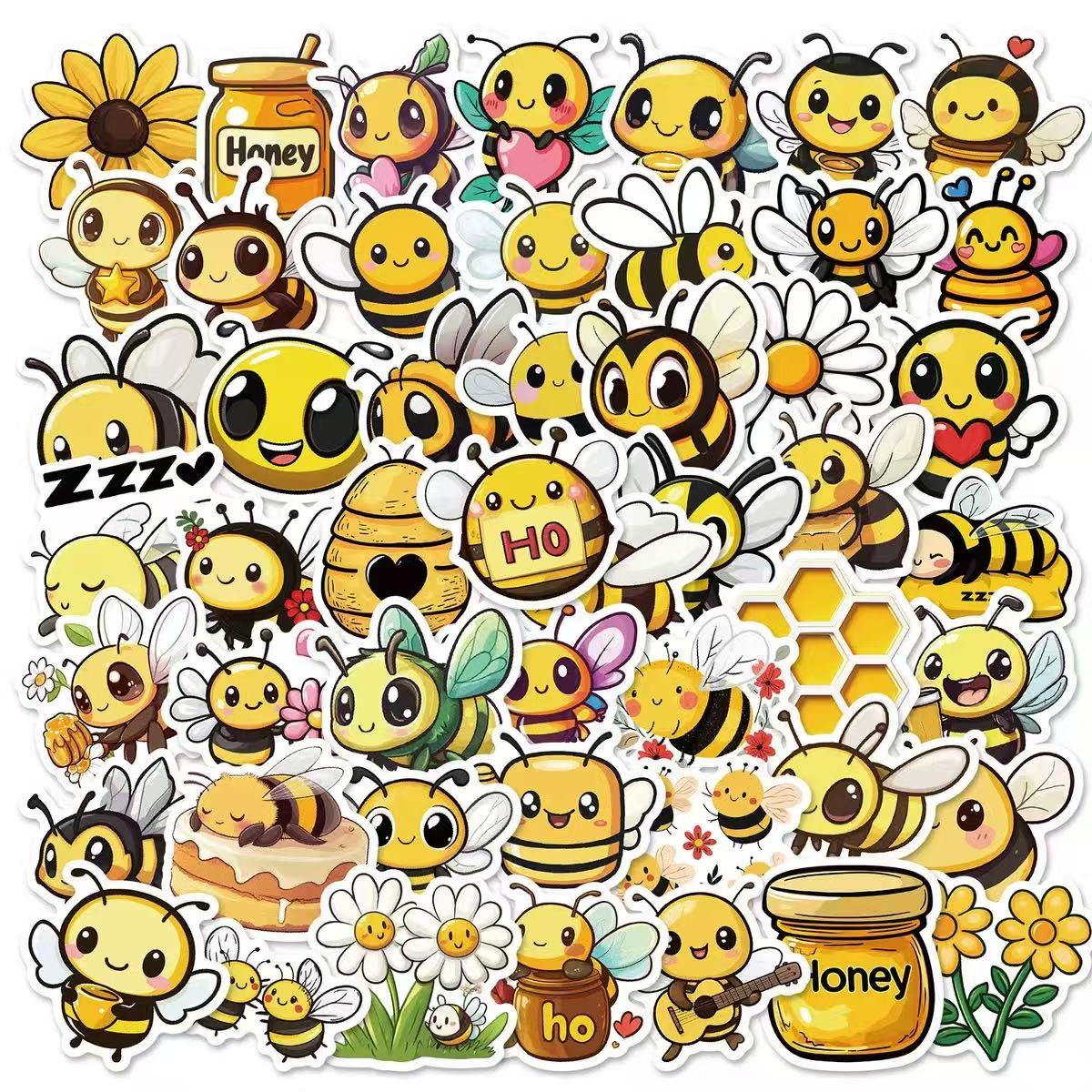 0612 50 Bees and honey Stickers solid with white border