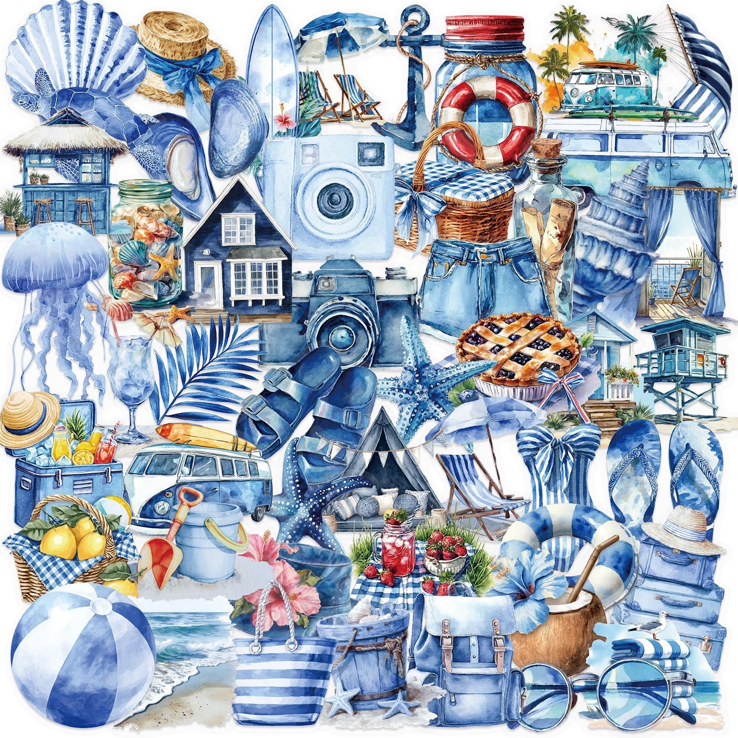 50 Blue Summer Beach PET Sticker