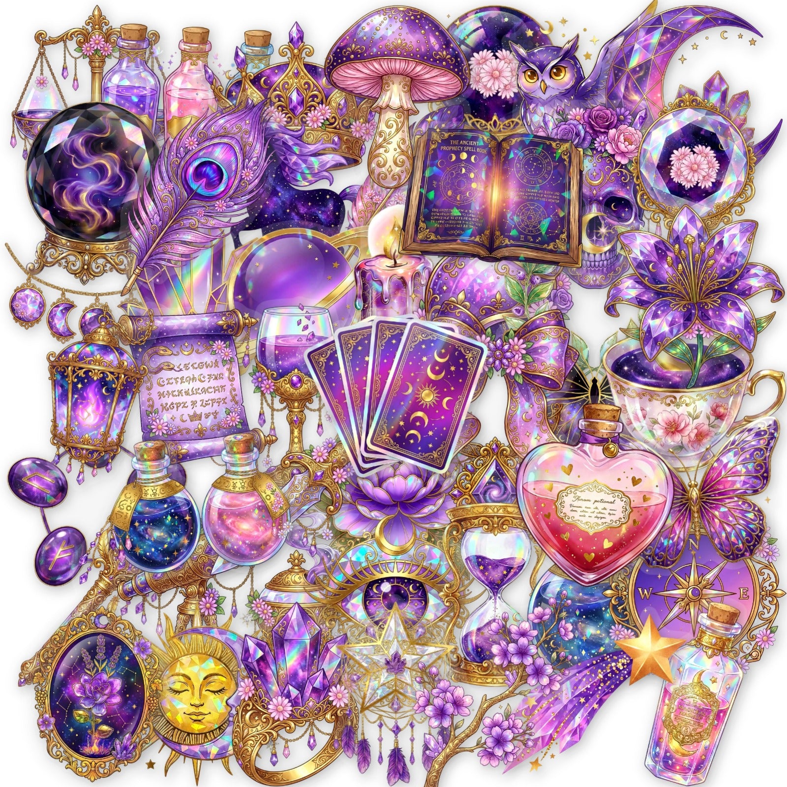 50 Amethyst Magic Mystic Realm PET Stickers