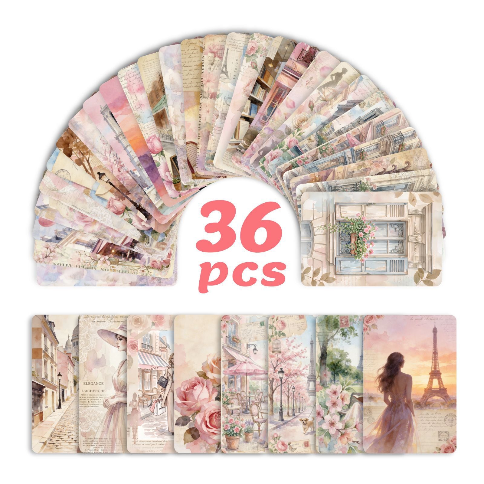 Vintage Romantic Parisian Architecture Cardstock 36pcs (2.36 × 3.5 inch)