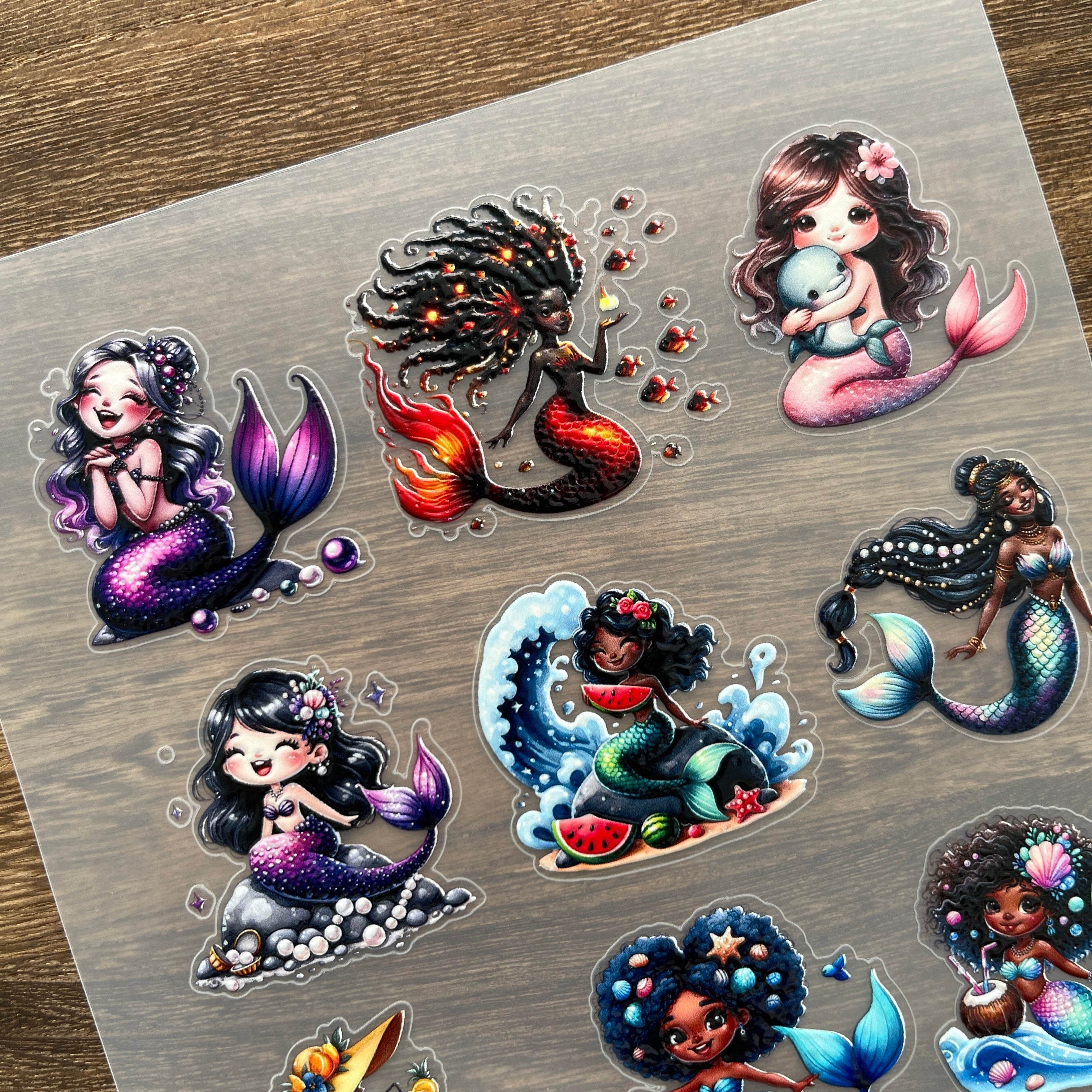 3D Cute mermaid PET Stickers 1pcs