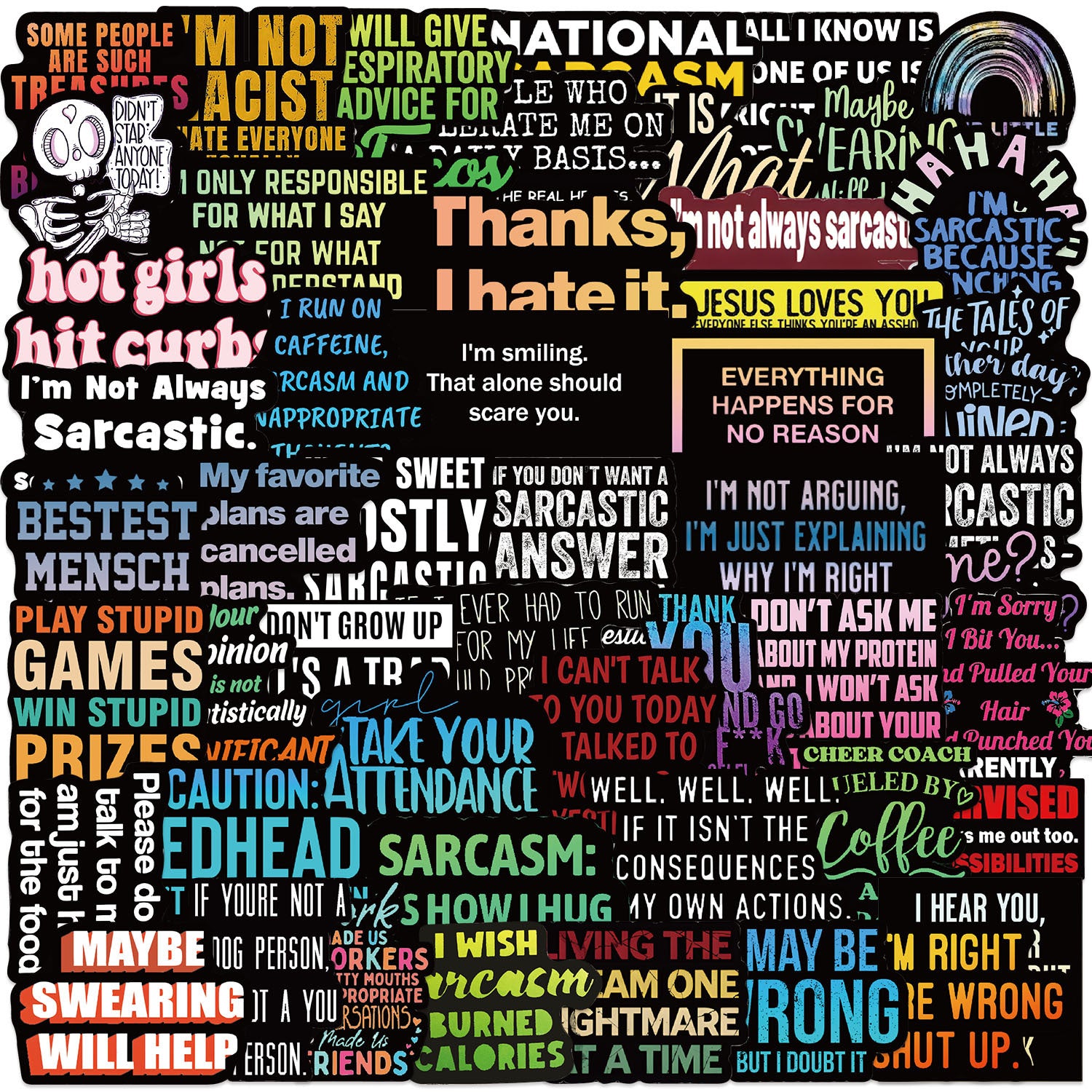 55 Cartoon malicious language Stickers solid with black border