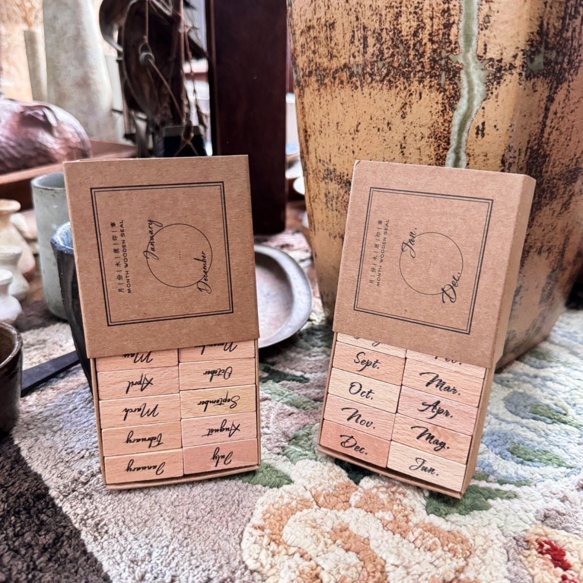 Wooden English Months and Weekdays Stamps
