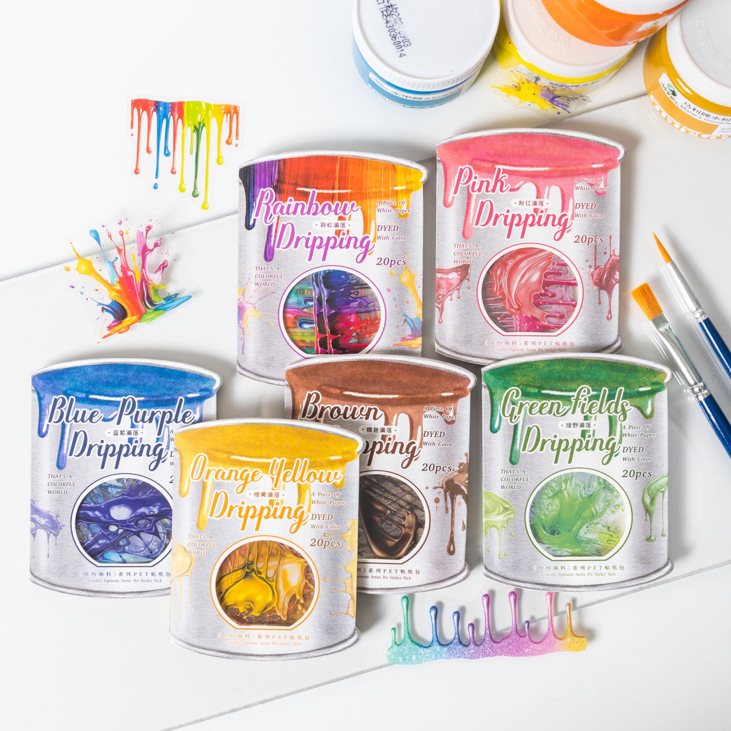 0319 Coloful pigments Series Sticker -20Pcs each pack