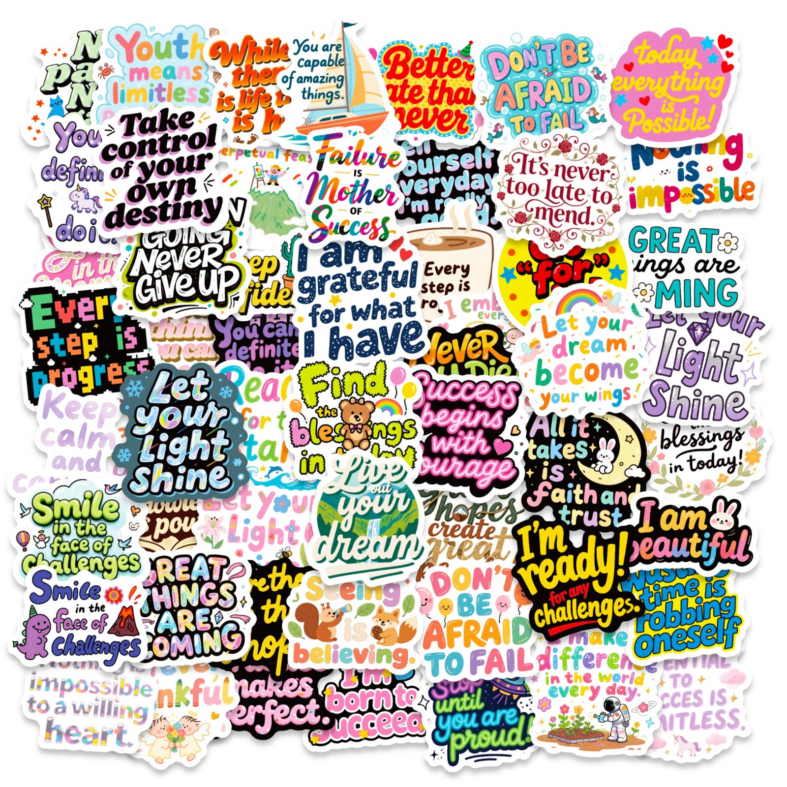 50 Healing and Inspiring Words Stickers solid with white border