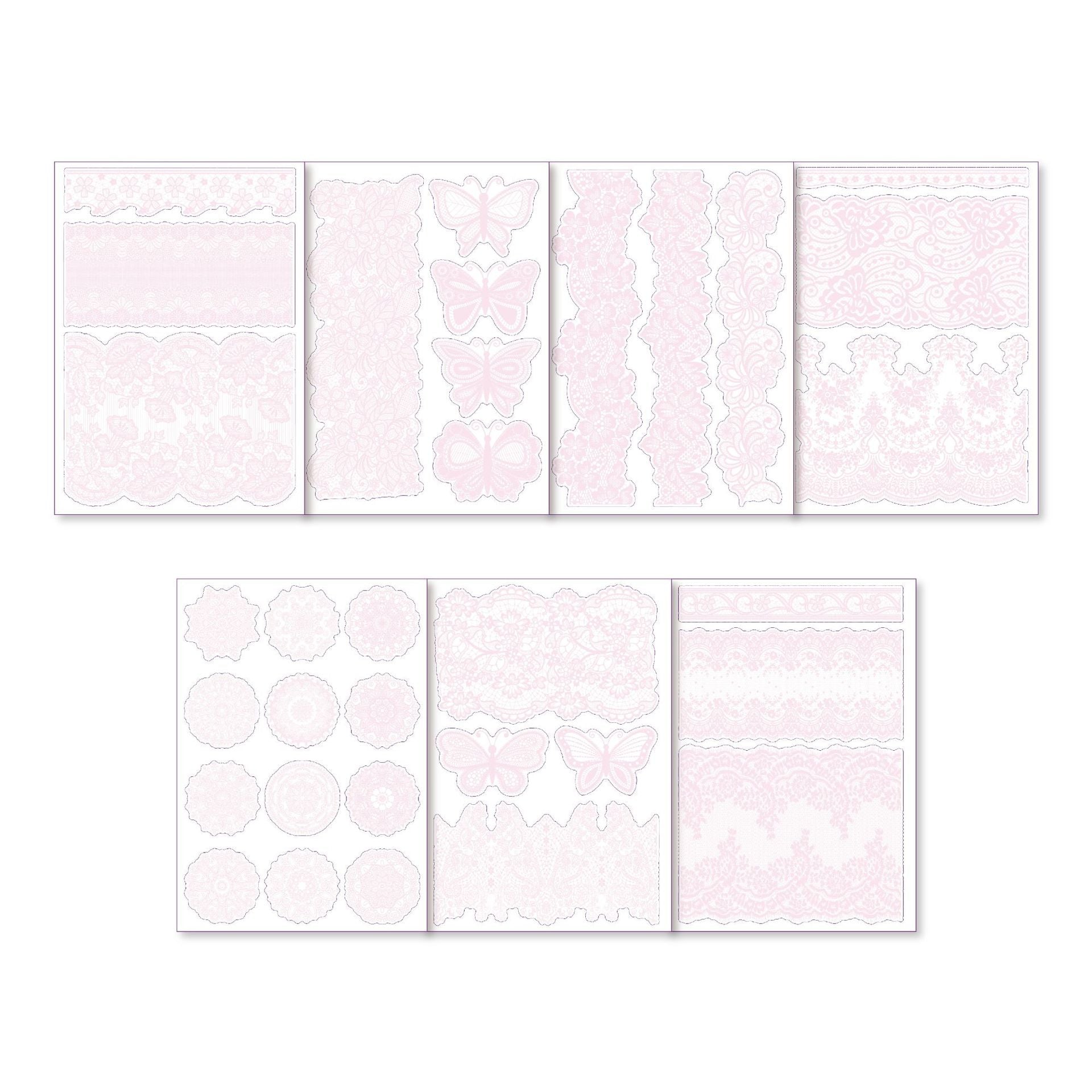 Pink lace stickers, 7 sheets per pack, 14.8*10.5cm
