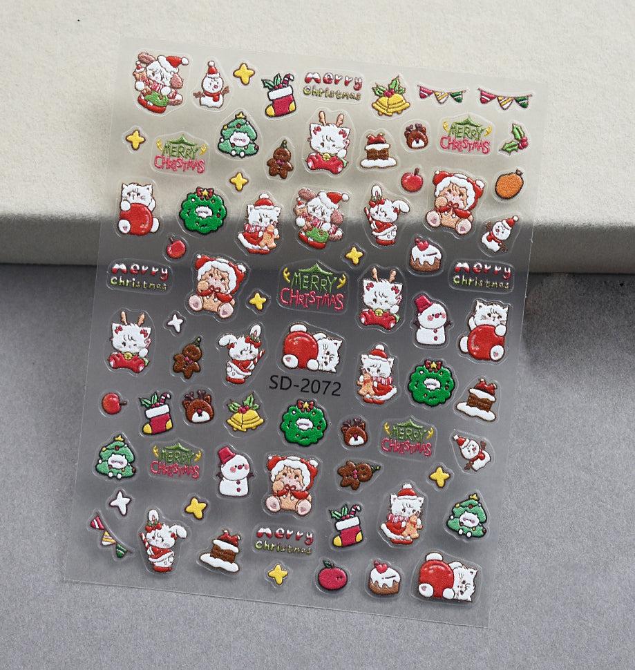 1119 M257- Christmas kitten Embossed Mini sticker 1 Pcs