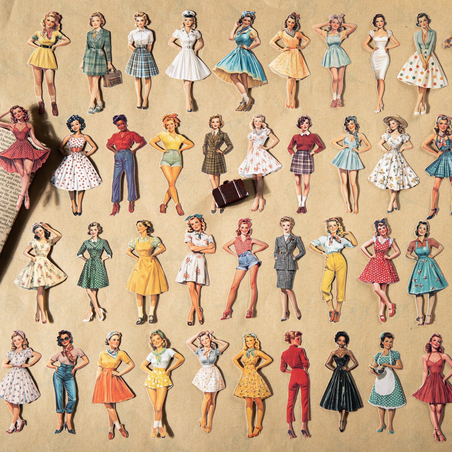 0722 Vintage girls Solid sticker -25Pcs each pack