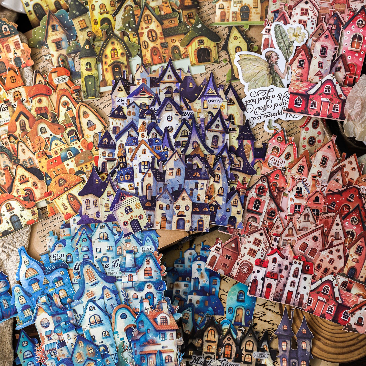 0404 Fairy tale town Series cardstock Sticker -15Pcs each pack