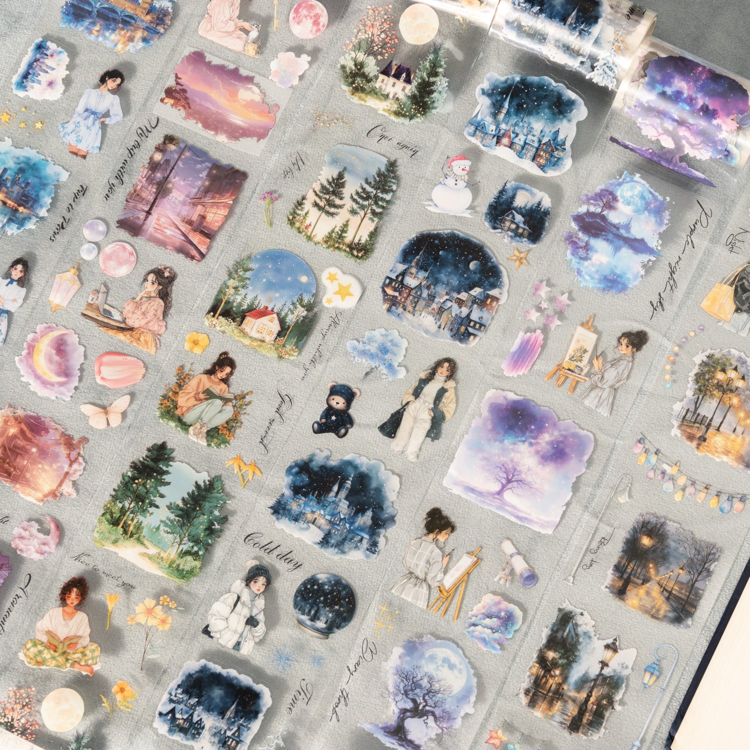 0610 Girl and night scene PET tape *pre-cut -6.5CM*2M