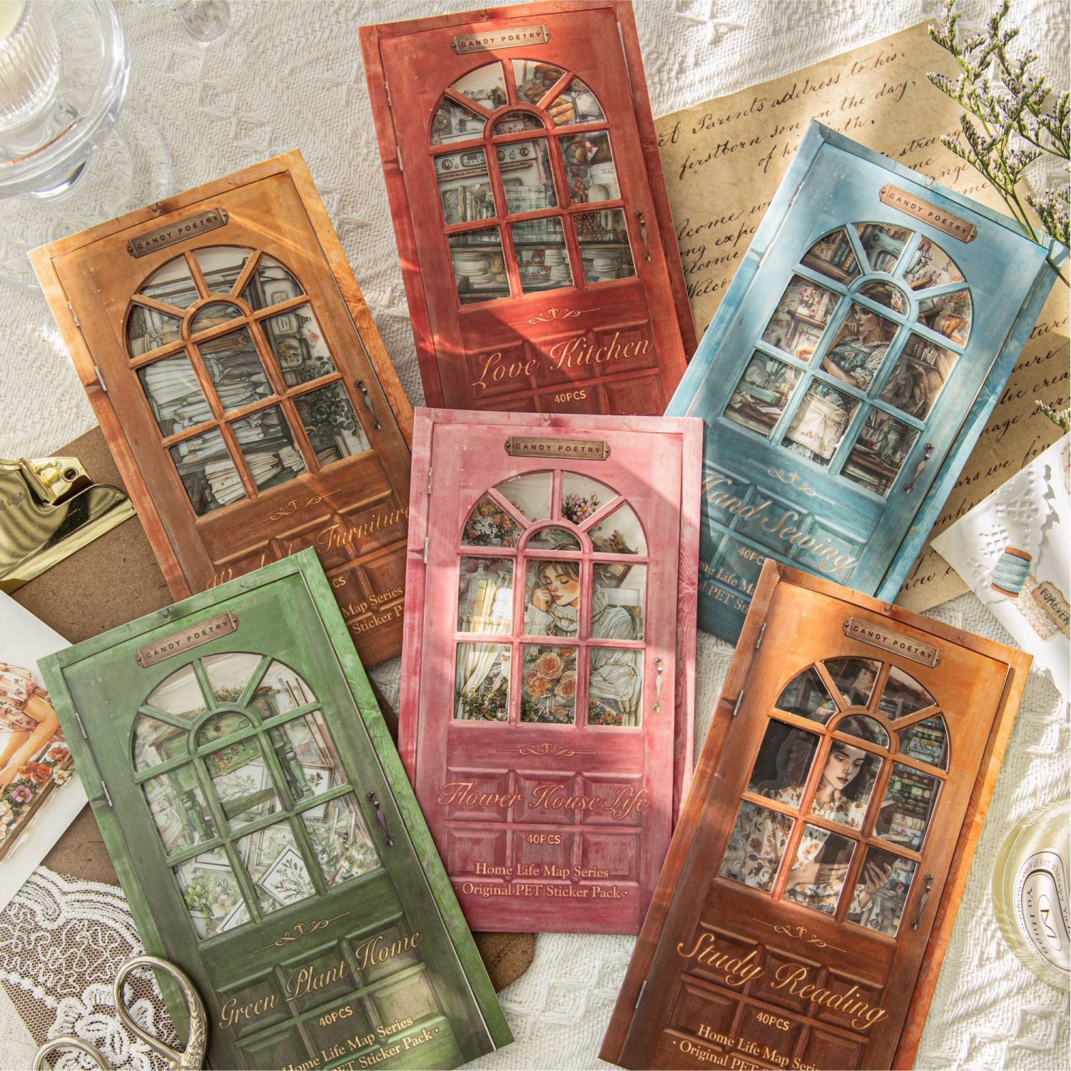 0425 Home Life Illustrated Series Sticker-40Pcs each pack