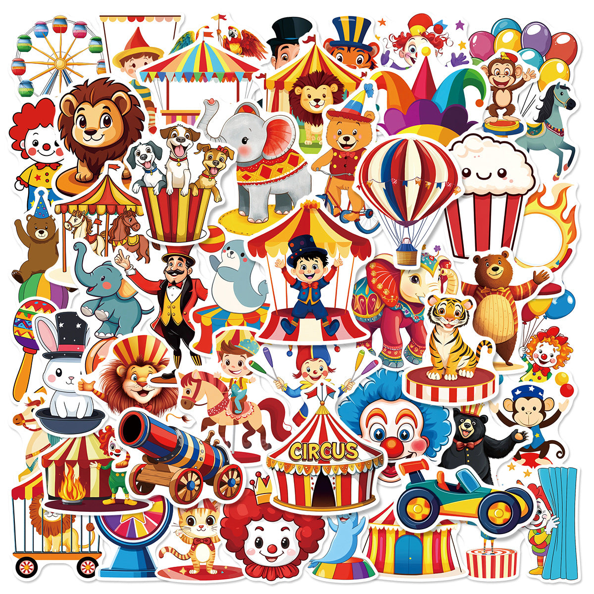 0619 50 Circus Stickers solid with white border