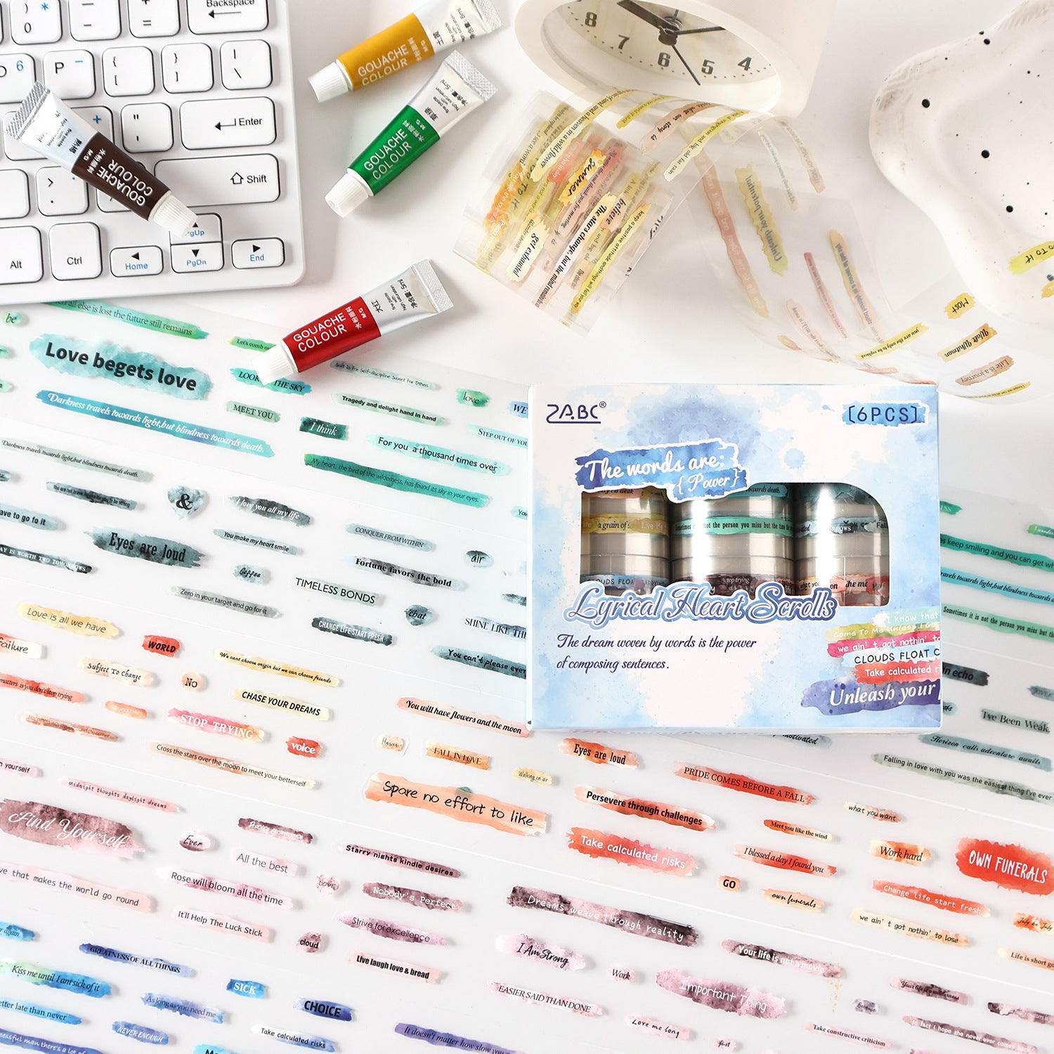 Colorful slogans PET Tape Set *pre-cut 6 rolls 5cm*2m