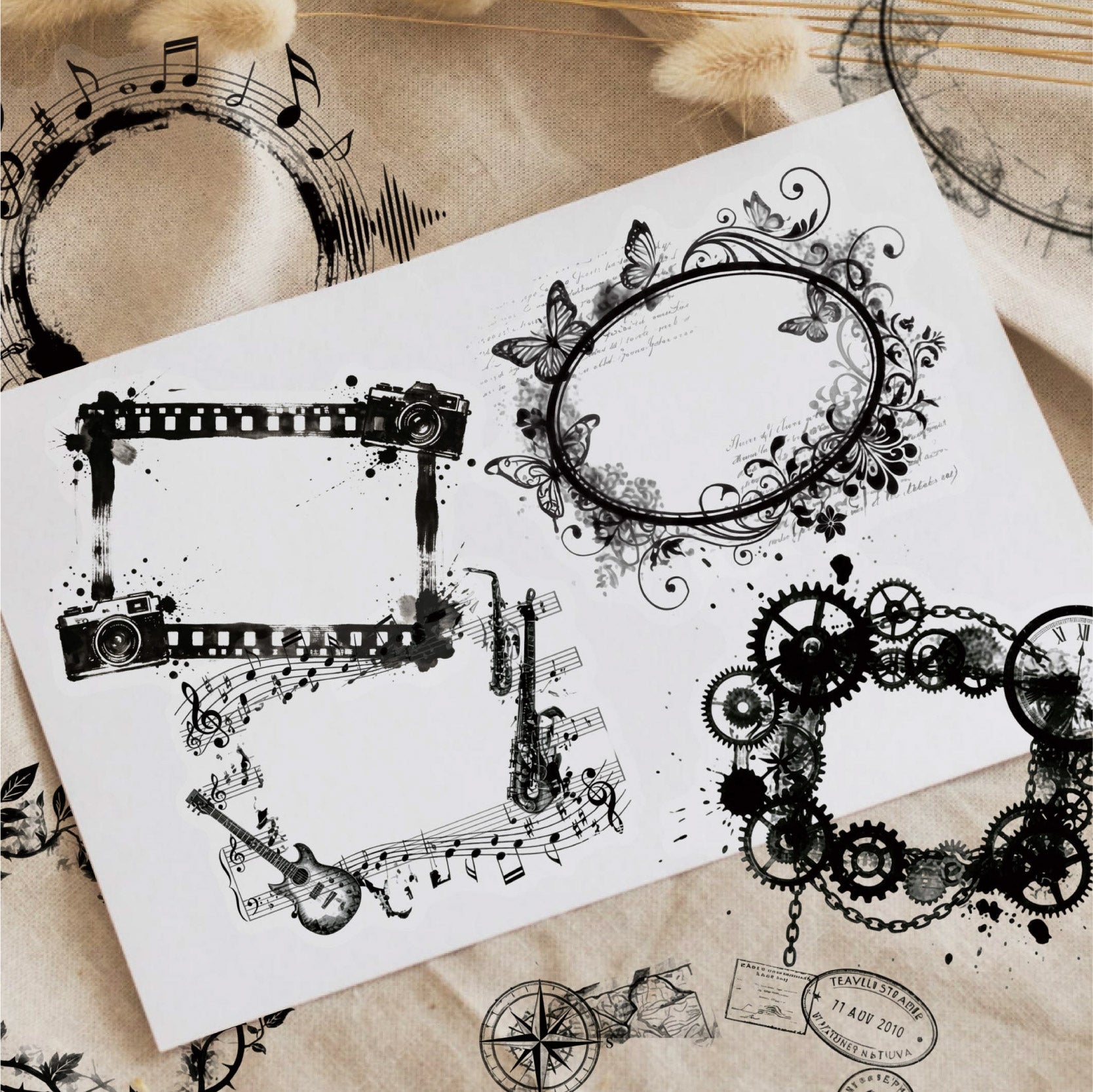 Black & White Film Frame PET Sticker -16Pcs each pack